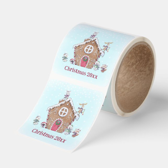 Gingerbread House Ice Skating Christmas Custom Square Sticker (Roll)