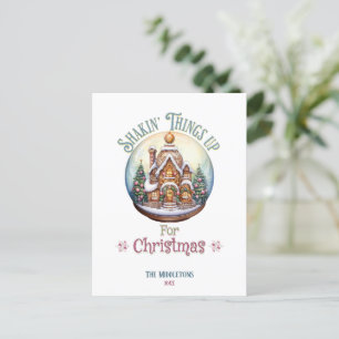 Gingerbread House in Snow Globe Christmas Holiday Postcard