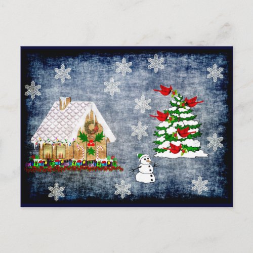 Gingerbread House In Snow Postcard