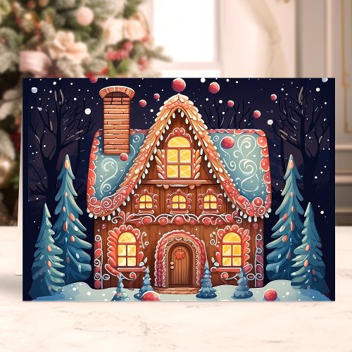 Gingerbread House In Snowy Forest Holiday Card