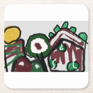 Gingerbread house joy love  square paper coaster