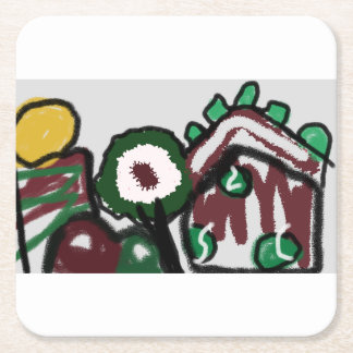 Gingerbread house joy love square paper coaster