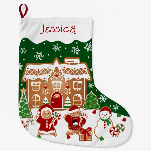 Gingerbread House  Large Christmas Stocking (Front)