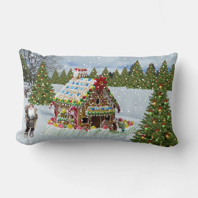 Gingerbread House Lumbar Pillow (Front)