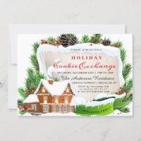 Gingerbread House, Man Holiday Cookie Exchange Invitation