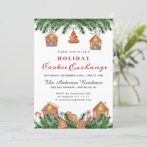 Gingerbread House Man Holiday Cookie Exchange Invitation