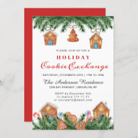 Gingerbread House, Man Holiday Cookie Exchange Invitation