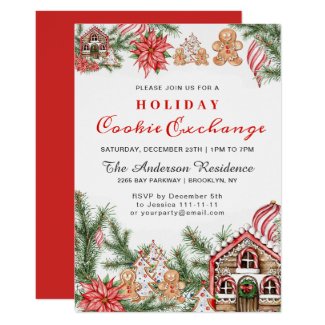 Gingerbread House, Man Holiday Cookie Exchange Invitation