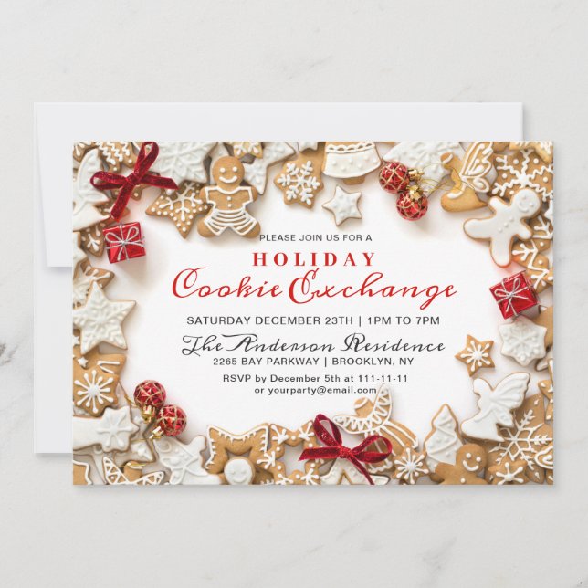 Gingerbread House, Man Holiday Cookie Exchange Invitation (Front)