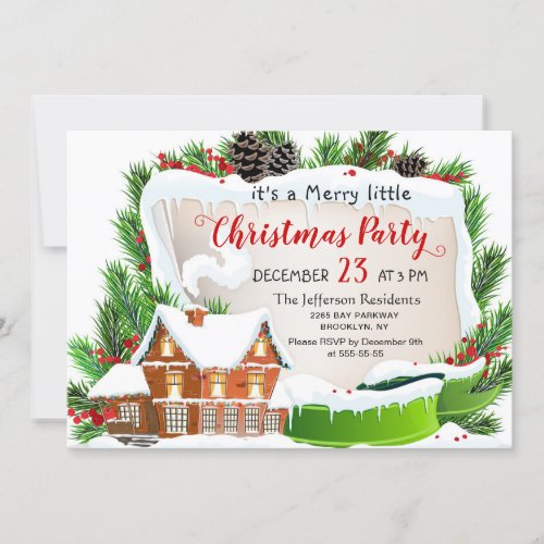 Gingerbread House Man Merry Little Christmas Party Invitation
