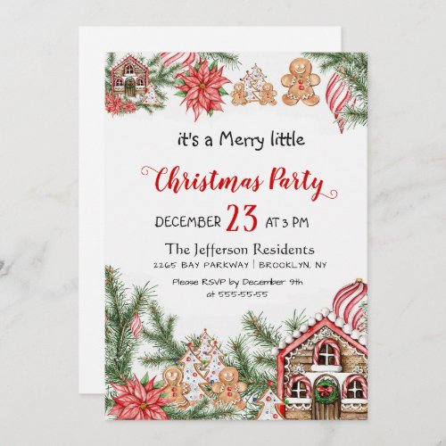 Gingerbread House Man Merry Little Christmas Party Invitation