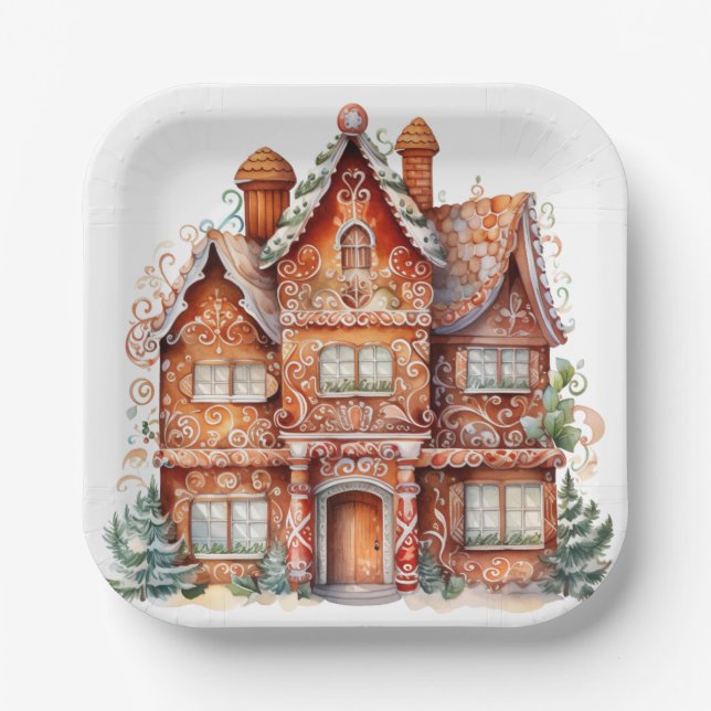 Gingerbread House Mansion Paper Plates (Front)