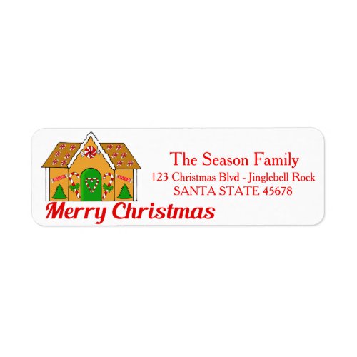 Gingerbread house Merry Christmas  address label