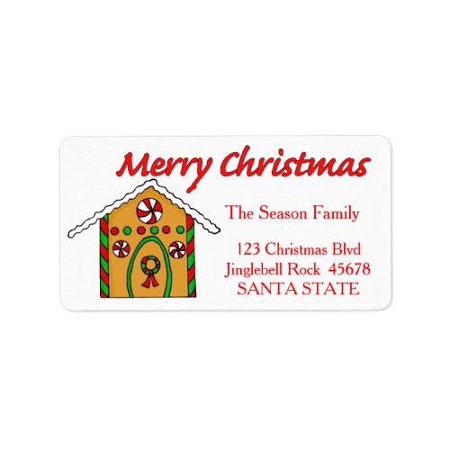 Gingerbread house Merry Christmas  address label