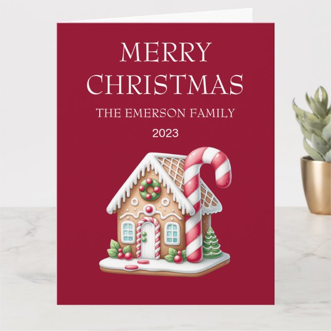 Gingerbread House Merry Christmas Folded Card (Small Plant)