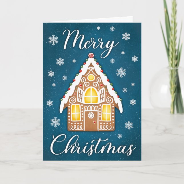 Gingerbread House Merry Christmas Greeting Card (Front)