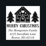 Gingerbread House Merry Christmas Name & Address Self-inking Stamp<br><div class="desc">Christmas rubber stamp with a gingerbread house with two gingerbread trees decorated with white frosting.</div>