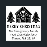 Gingerbread House Merry Christmas Name & Address Self-inking Stamp<br><div class="desc">Christmas rubber stamp with a gingerbread house with two gingerbread trees decorated with white frosting.</div>