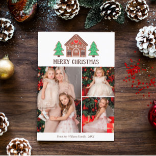 Gingerbread House Merry Christmas Photo Collage Holiday Card