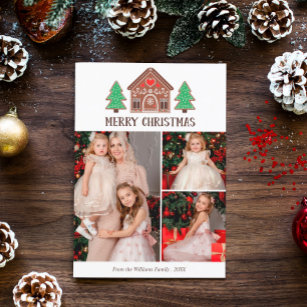 Gingerbread House Merry Christmas Photo Collage Holiday Card