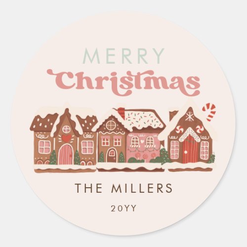 Gingerbread House Modern Merry Christmas Classic Round Sticker