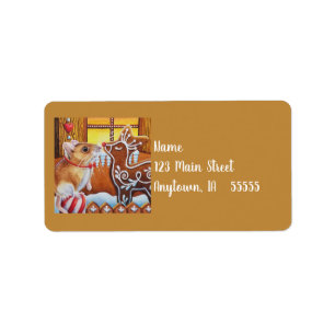 Gingerbread House Mouse & Reindeer Watercolor Art Label