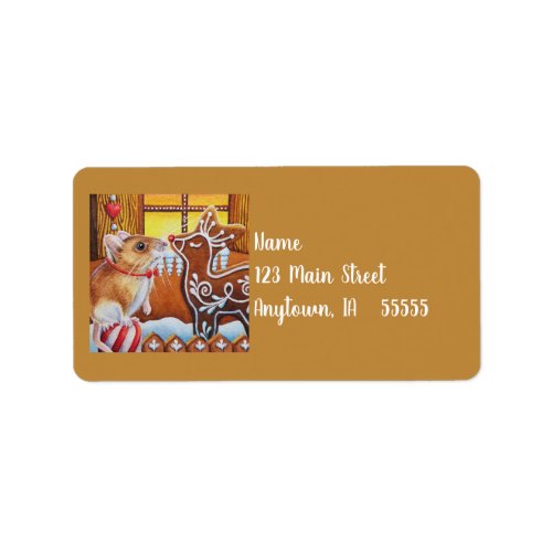 Gingerbread House Mouse  Reindeer Watercolor Art Label
