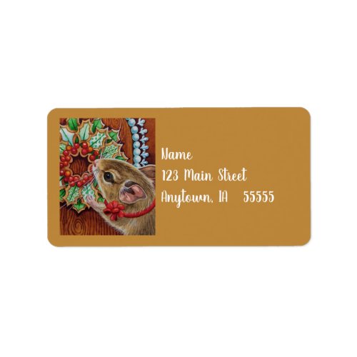 Gingerbread House Mouse  Wreath Watercolor Art Label