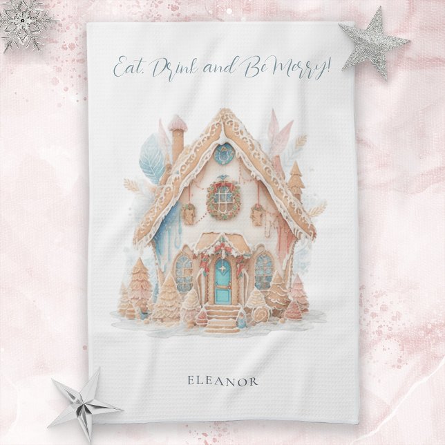 Gingerbread House Name Eat Drink Be Merry Holiday Kitchen Towel (Creator Uploaded)