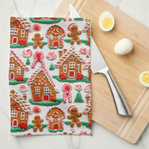 Gingerbread House Needlework Christmas Holidays Kitchen Towel