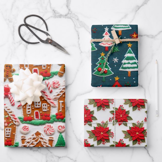 Gingerbread House Needlework Christmas Holidays  Wrapping Paper Sheets (Front)