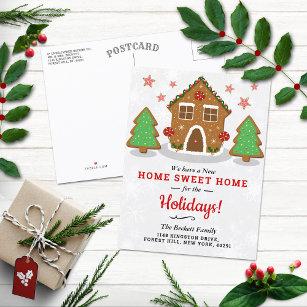 Gingerbread House New Home For The Holidays Announcement Postcard