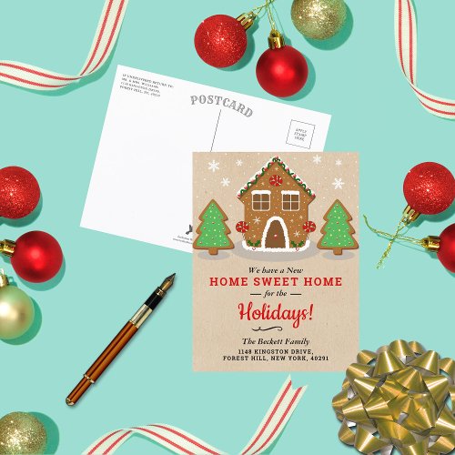 Gingerbread House New Home For The Holidays Announcement Postcard