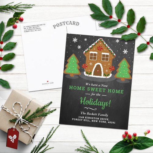 Gingerbread House New Home For The Holidays Announcement Postcard