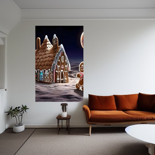 Gingerbread house on the moon  AI Art  Poster