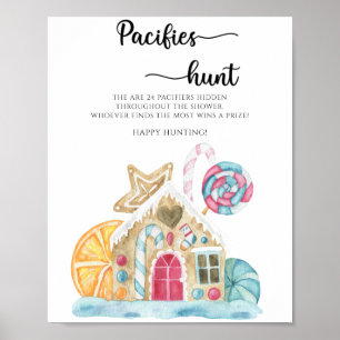 Gingerbread house - pacifier hunt baby shower game poster