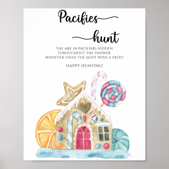 Gingerbread house - pacifier hunt baby shower game poster (Front)