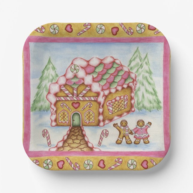 Gingerbread House Paper Plates  (Front)