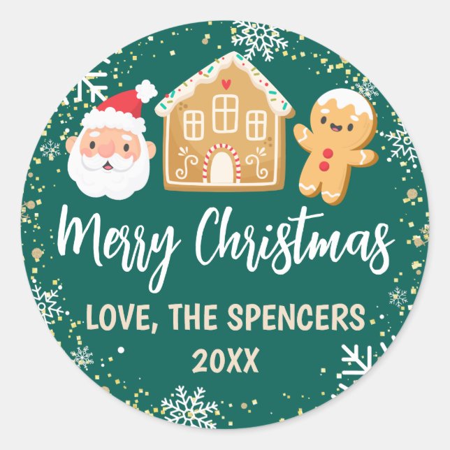 Gingerbread House Party Merry Christmas Holiday Classic Round Sticker (Front)