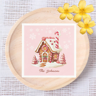 Gingerbread House Party Pink Paper Napkins