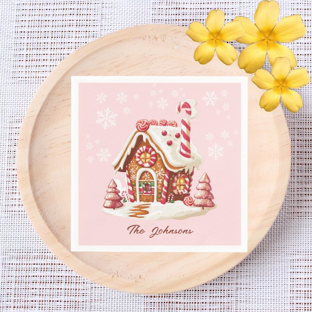 Gingerbread House Party Pink Paper Napkins (Creator Uploaded)