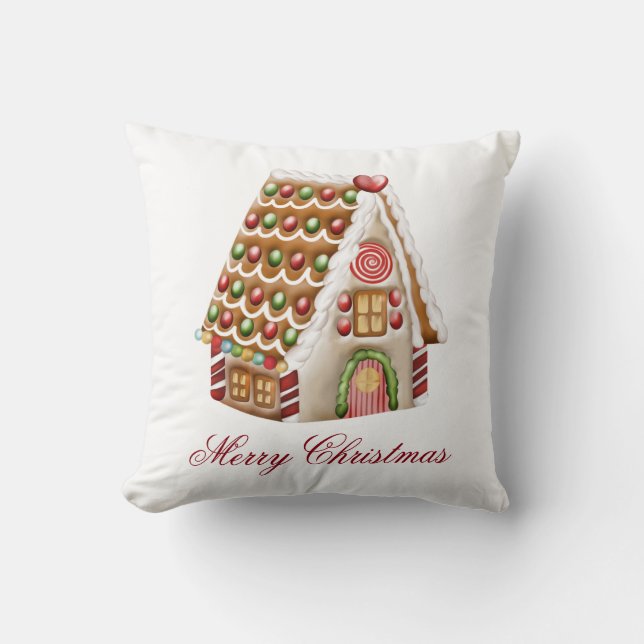 Gingerbread House Personalize Throw Pillow (Front)