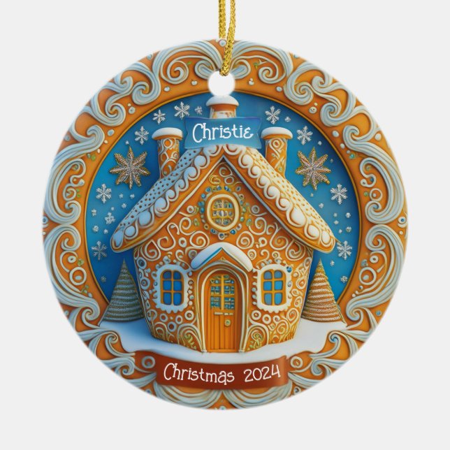 Gingerbread House Personalized Ornament (Front)