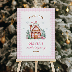 Gingerbread House Pink Christmas Birthday Welcome Foam Board