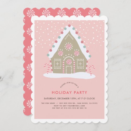 Gingerbread House Pink Holiday Party Invitation