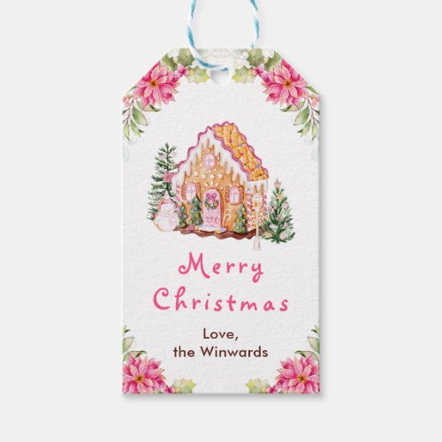 Gingerbread House Pink Merry Christmas Gift Tags