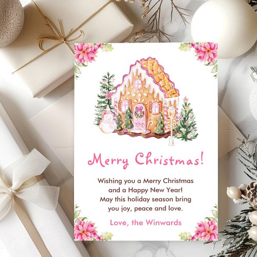 Gingerbread House Pink Merry Christmas Holiday Card