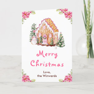 Gingerbread House Pink Merry Christmas Holiday Card