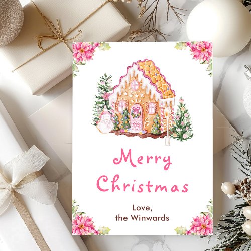 Gingerbread House Pink Merry Christmas Holiday Postcard