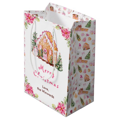 Gingerbread House Pink Merry Christmas Medium Gift Bag